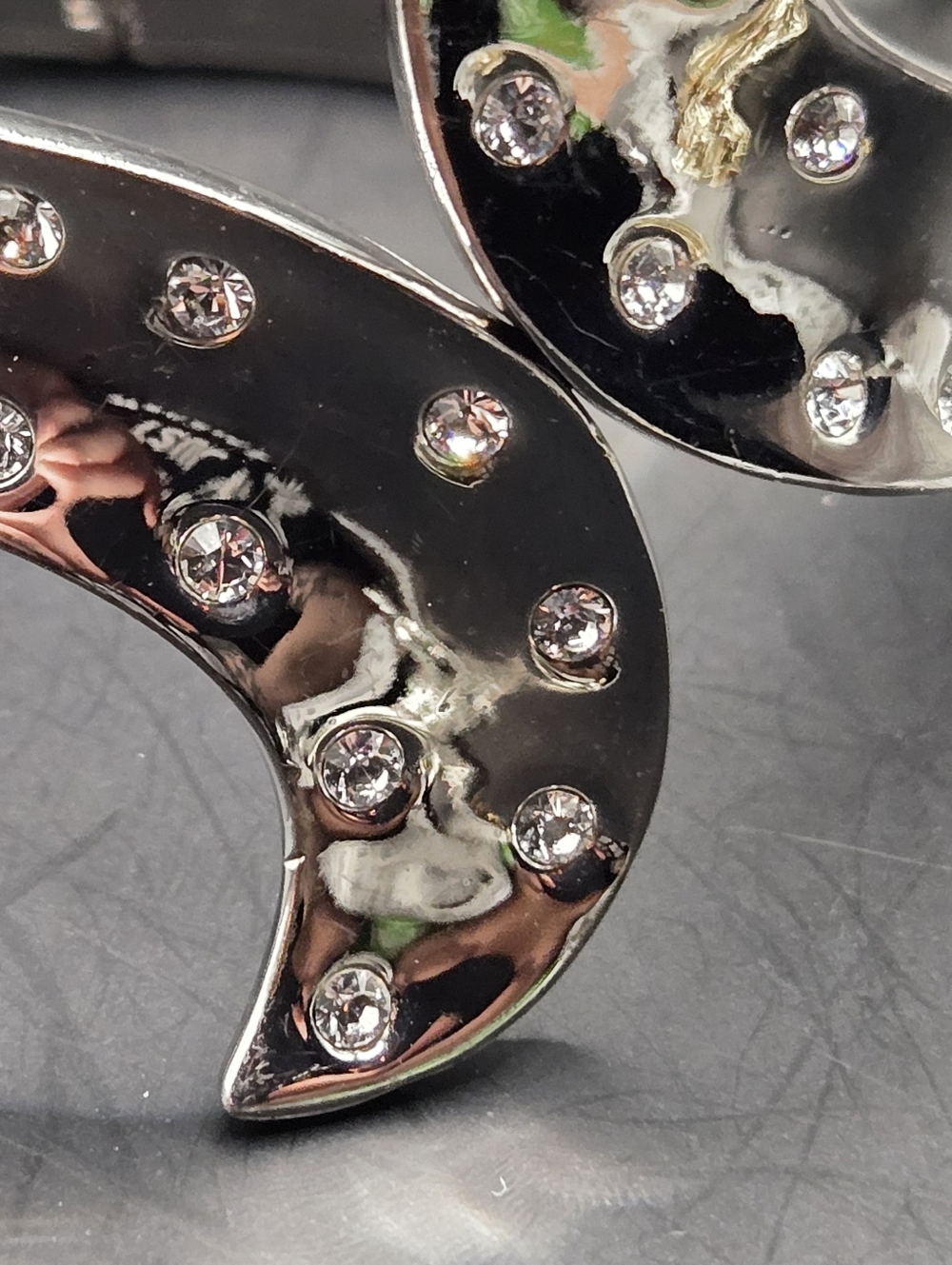Vintage Silver Tone Crescent Moon Rhinestone Cuff Bracelet Hinged Statement Bang - Picture 6 of 7